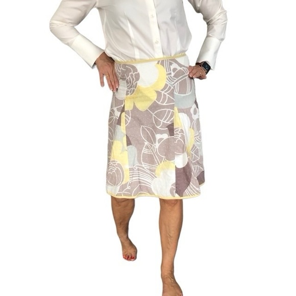 Bianca Nygard summer a-line skirt yellow beige white pattern fully lined size 6 - Picture 1 of 5